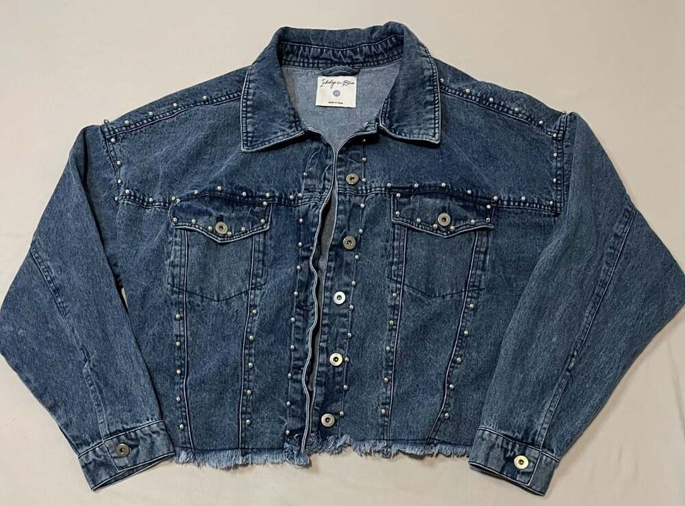 Indulge In Blue Denim Jacket Size 2X Studded Crop